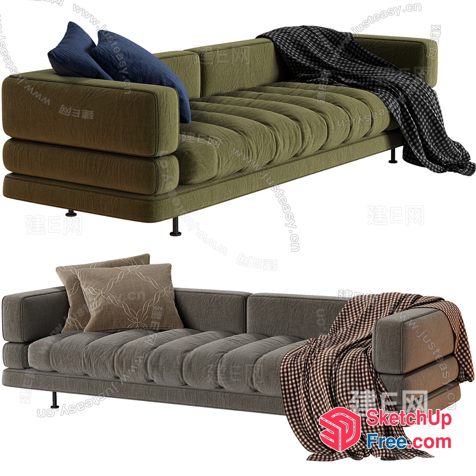 Modern L-Shaped Sofa With Pillows And Blanket 3D SketchUp File