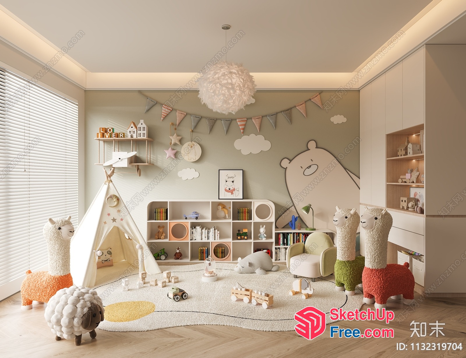 Playful Kids' Playroom With Alpaca Decor 3D SketchUp File
