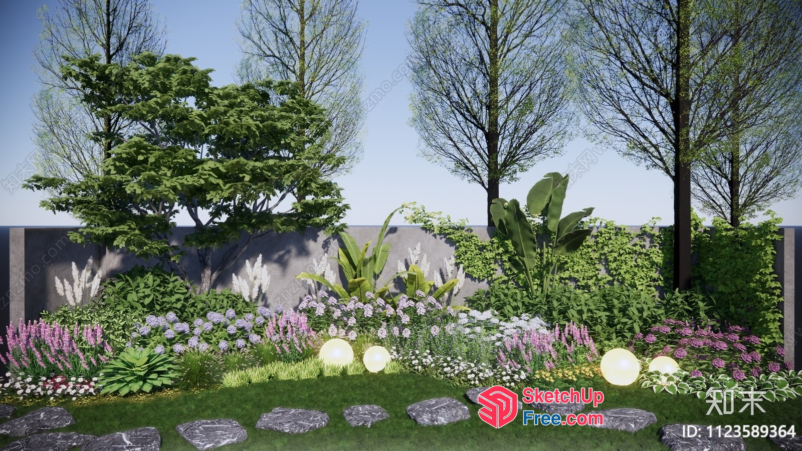Luxurious Garden With Vibrant Flowers And Trees 3D SketchUp File