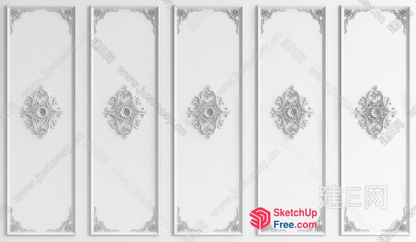 Ornate White Ceiling Panels With Floral Accents 3D SketchUp File