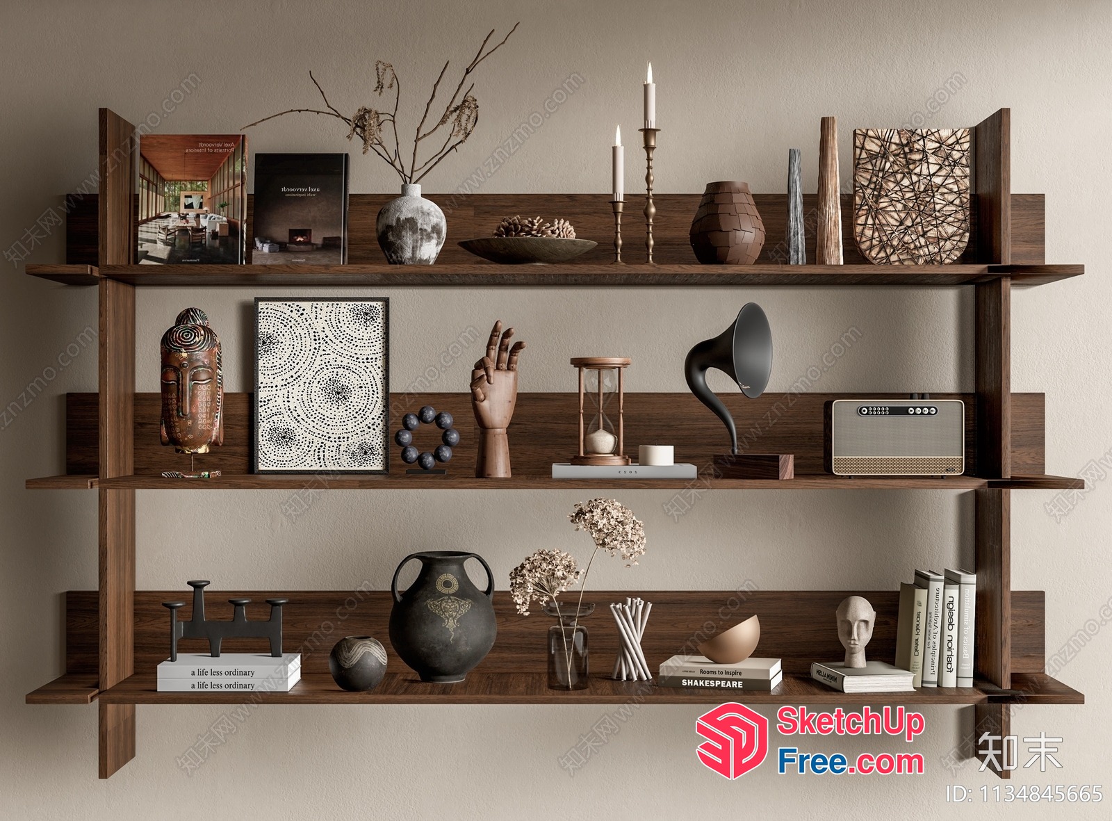 Modern Decorative Shelf With Various Objects 3D SketchUp File