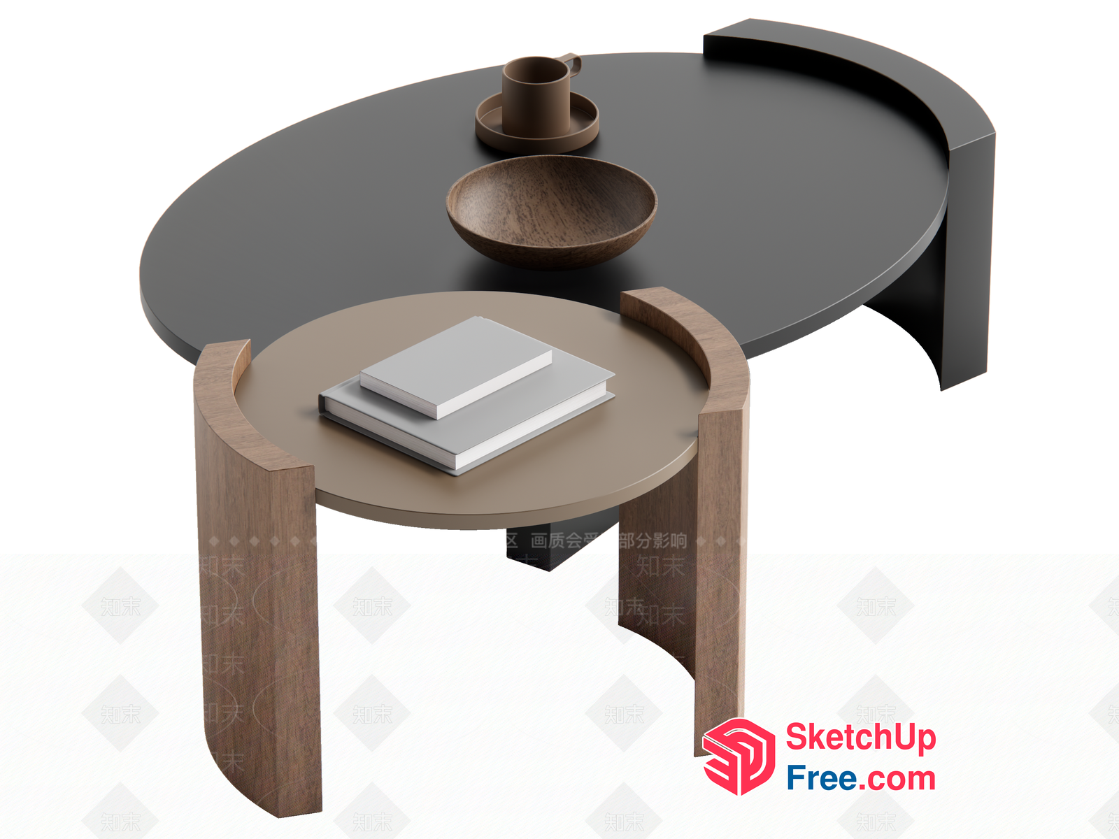 Oval Coffee Table With Curved Legs And Bookshelf 3D SketchUp File