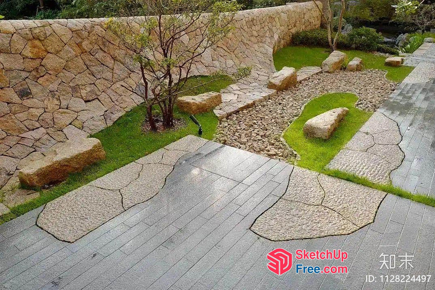 Japanese Inspired Garden With Stone And Grass Features 3D SketchUp File