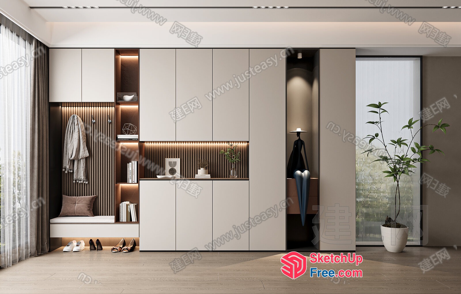 Modern Minimalist Entryway Decor With Built-In Storage 3D SketchUp File
