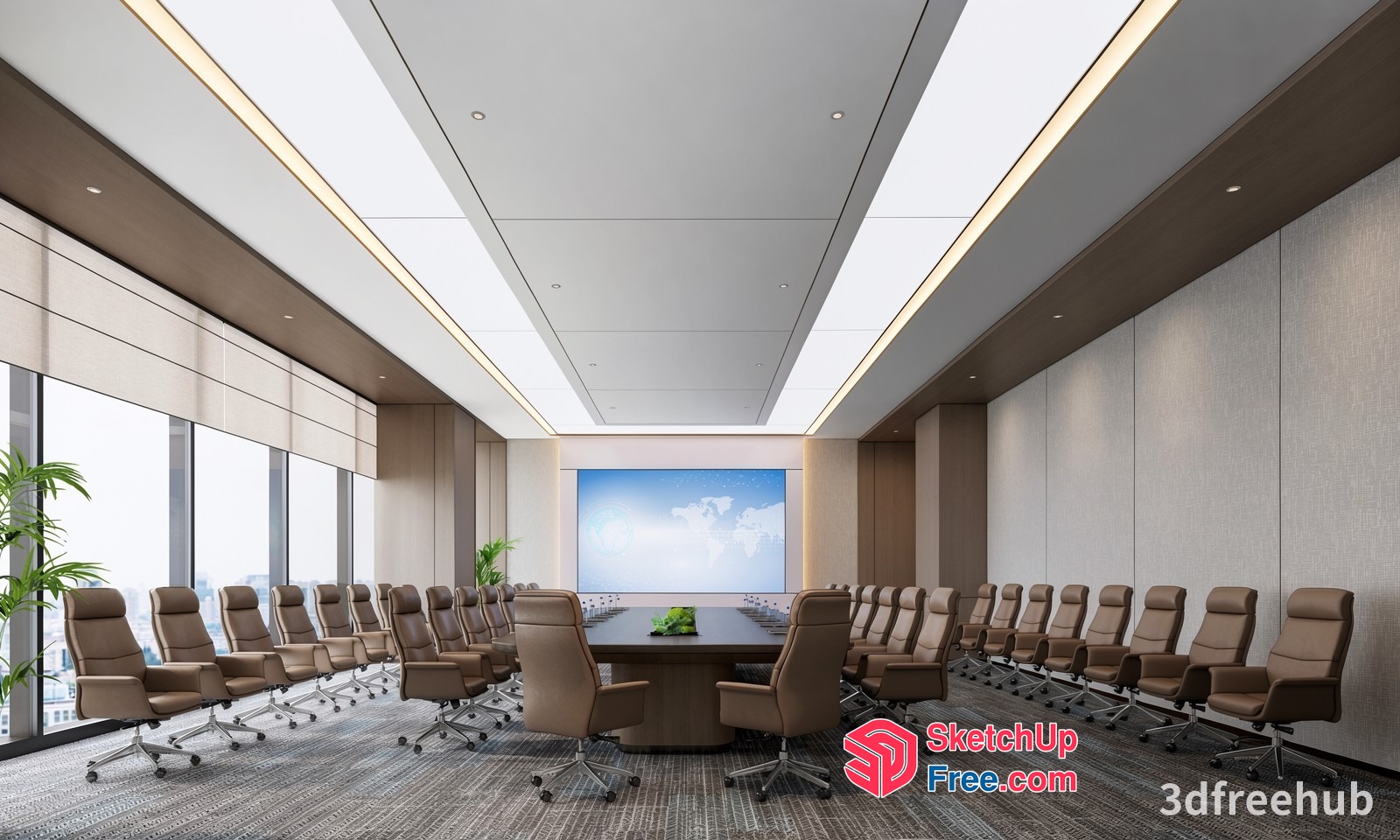 Modern Conference Room With Large Table And Chairs 3D SketchUp File