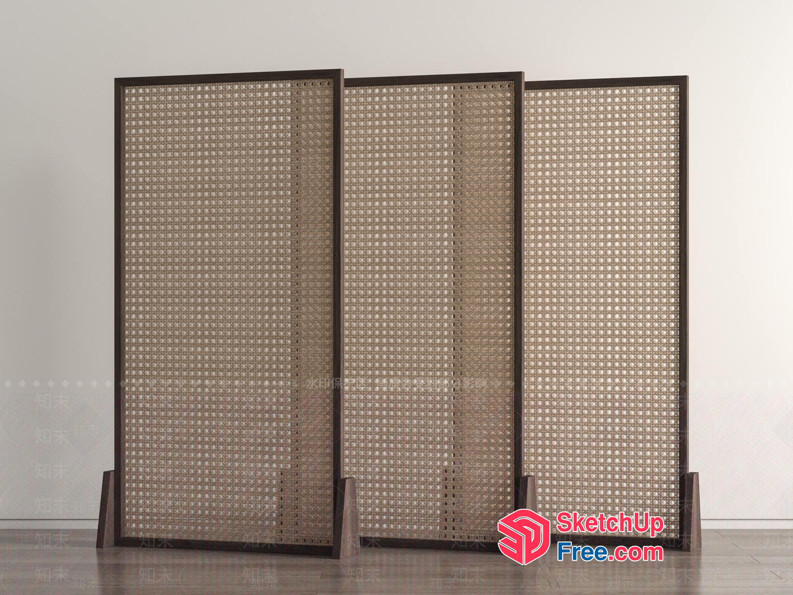Partition Screen With Rattan Panel And Dark Brown Frame 3D SketchUp File