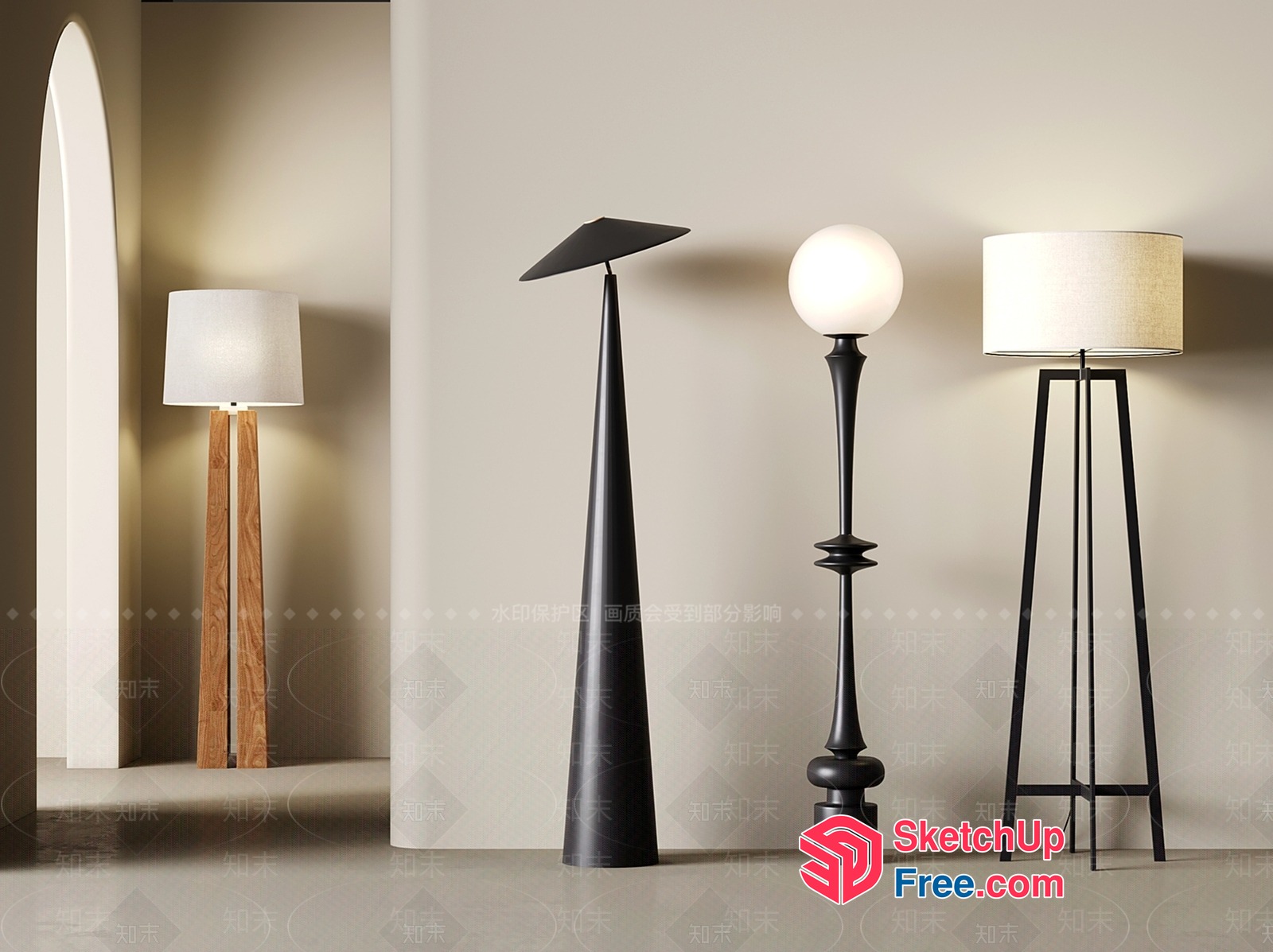 Sleek Black Floor Lamps And White Table Lamps 3D SketchUp File