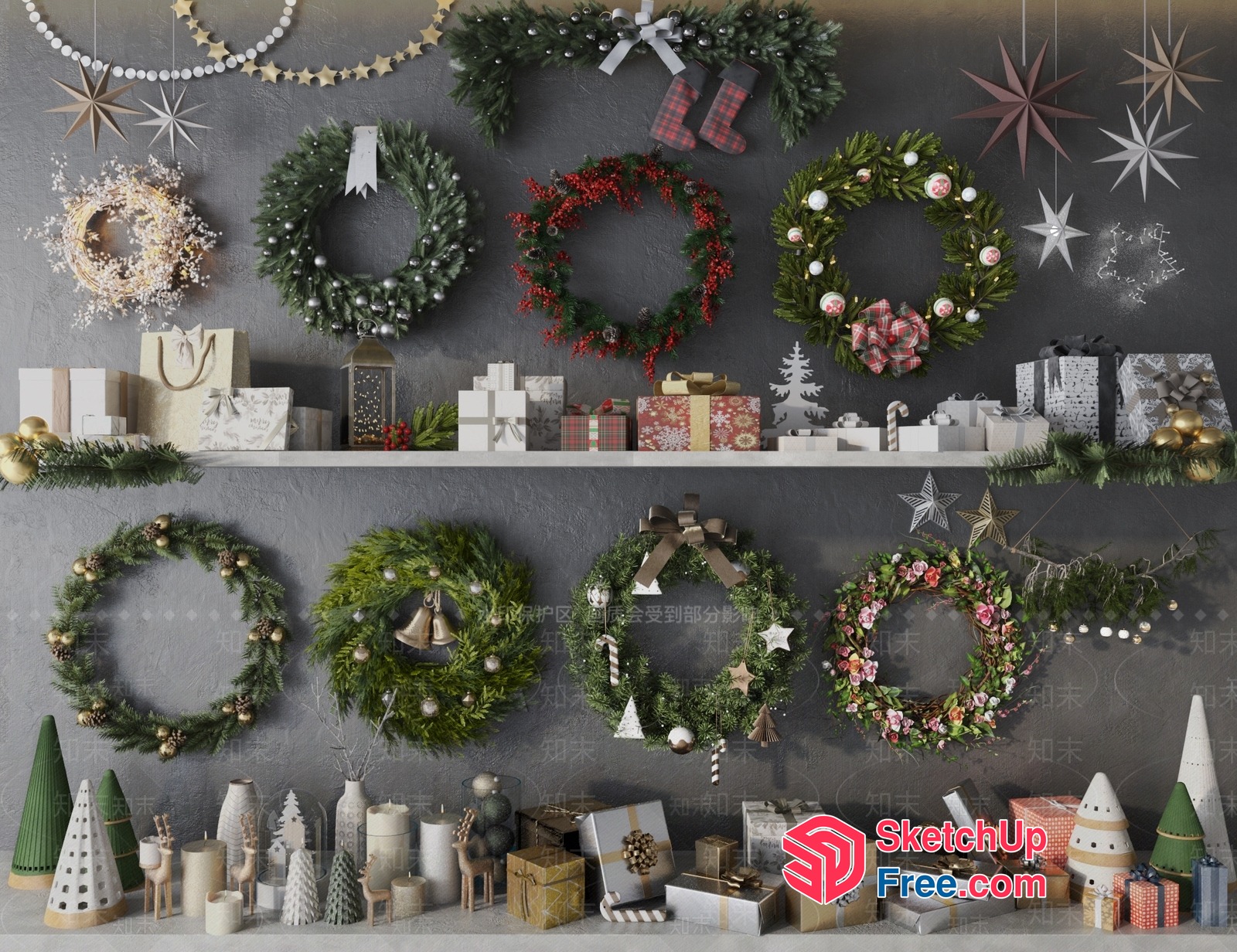 Festive Christmas Wreaths And Decorations 3D SketchUp File
