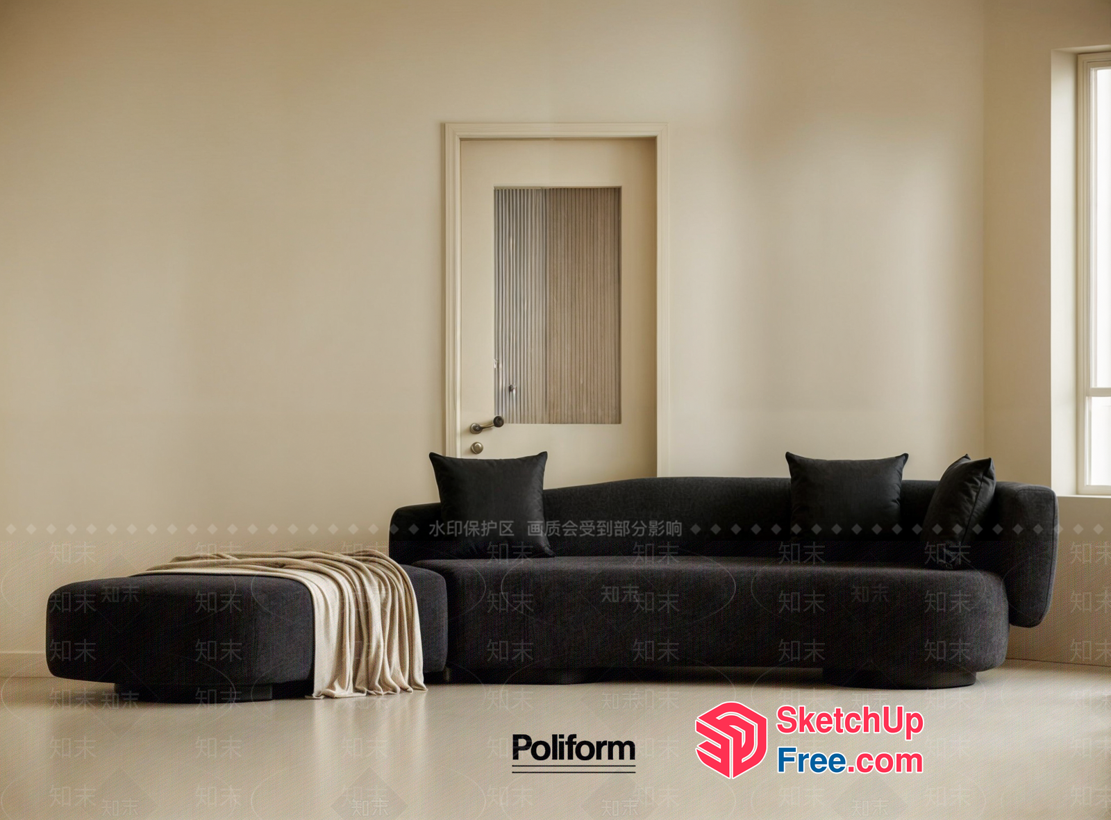 Poliform Sofa And Ottoman Set 3D SketchUp File