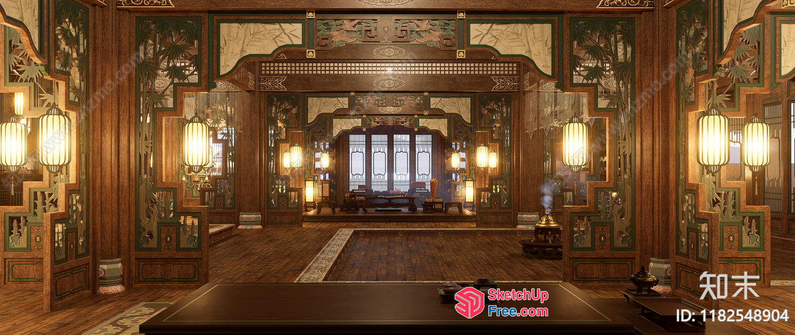 Traditional Asian-Inspired Interior With Ornate Details 3D SketchUp File