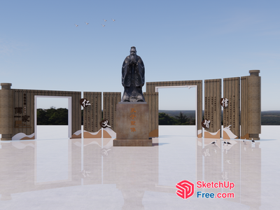 Statue On A Platform With Pillars And Windows 3D SketchUp File