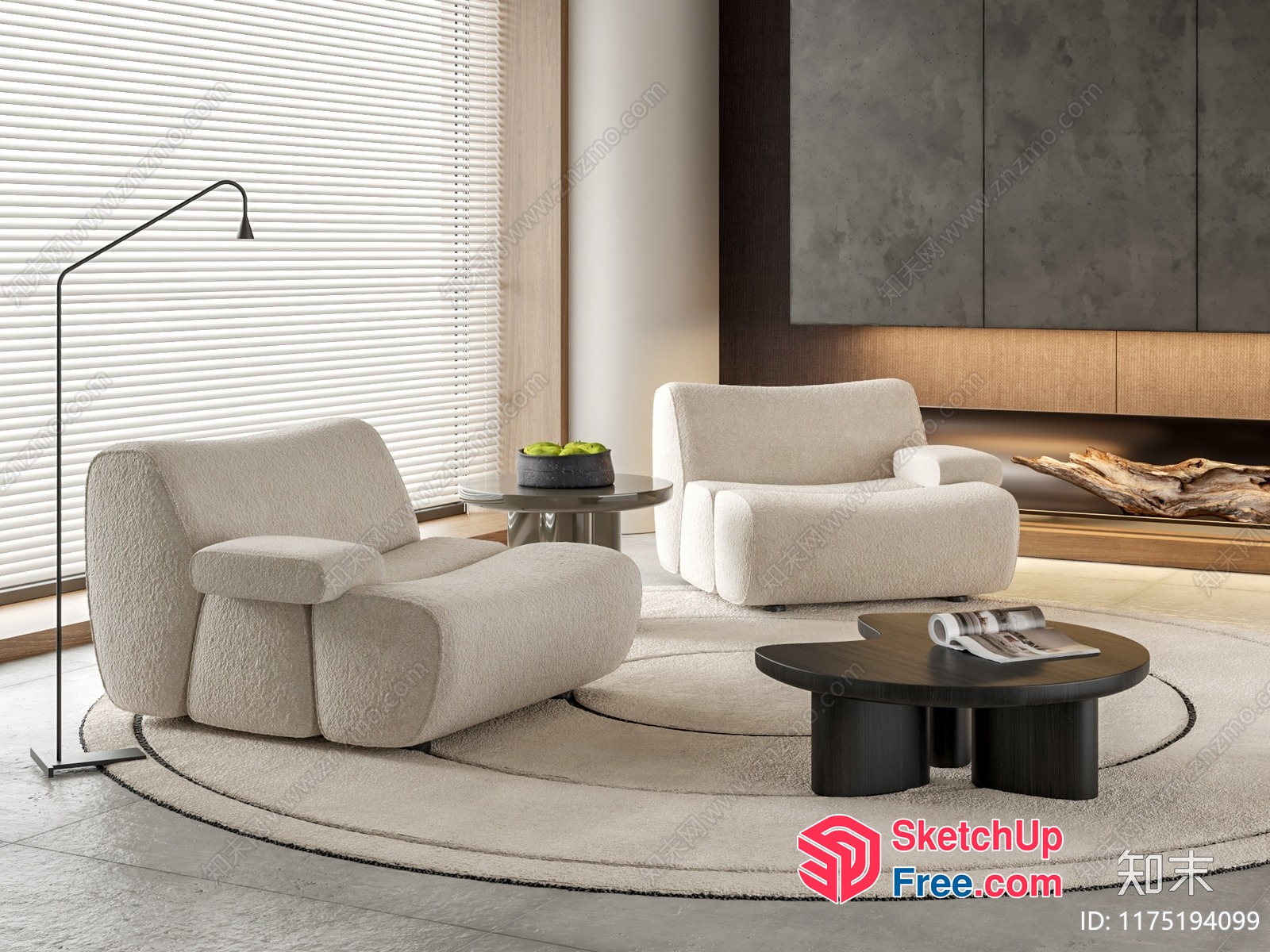 Modern Minimalist Living Room With Creamy Style Furniture 3D SketchUp File
