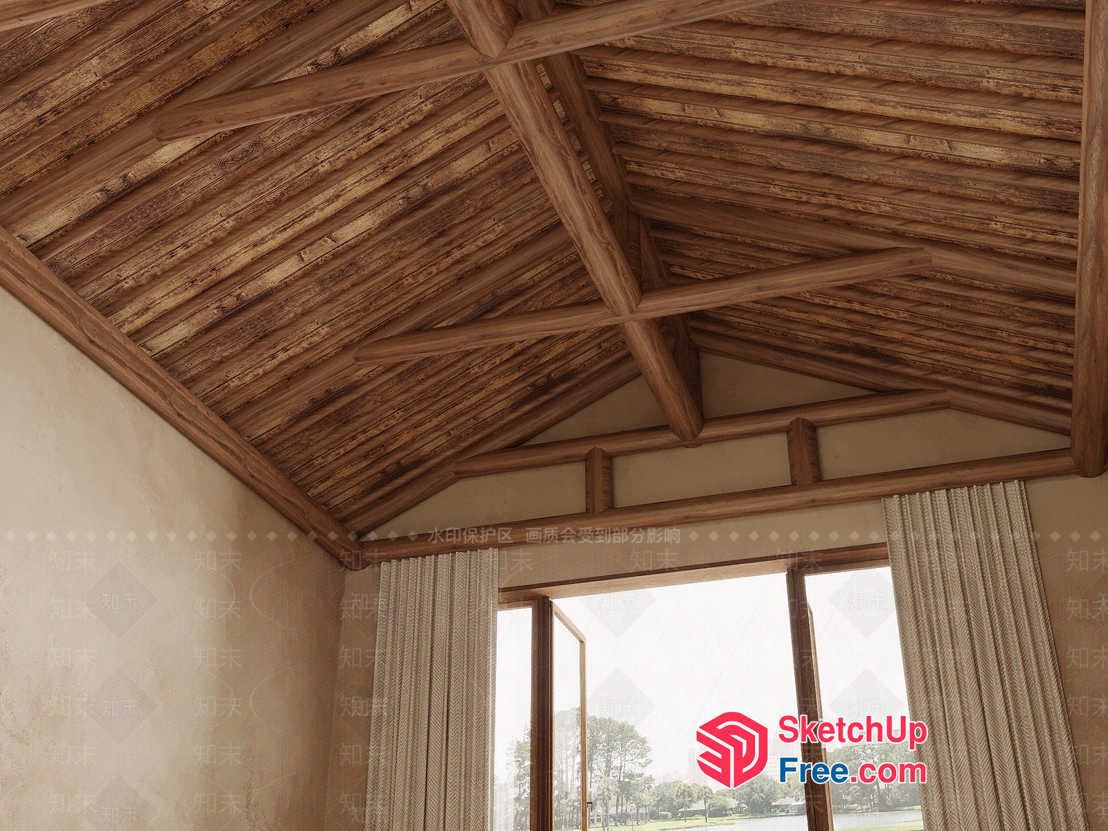 Elegant Wooden Ceiling Design 3D SketchUp File