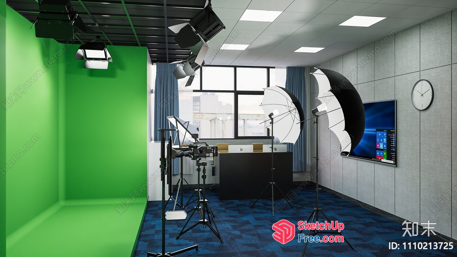 Modern Office Studio With Green Screen And Professional Lighting 3D SketchUp File