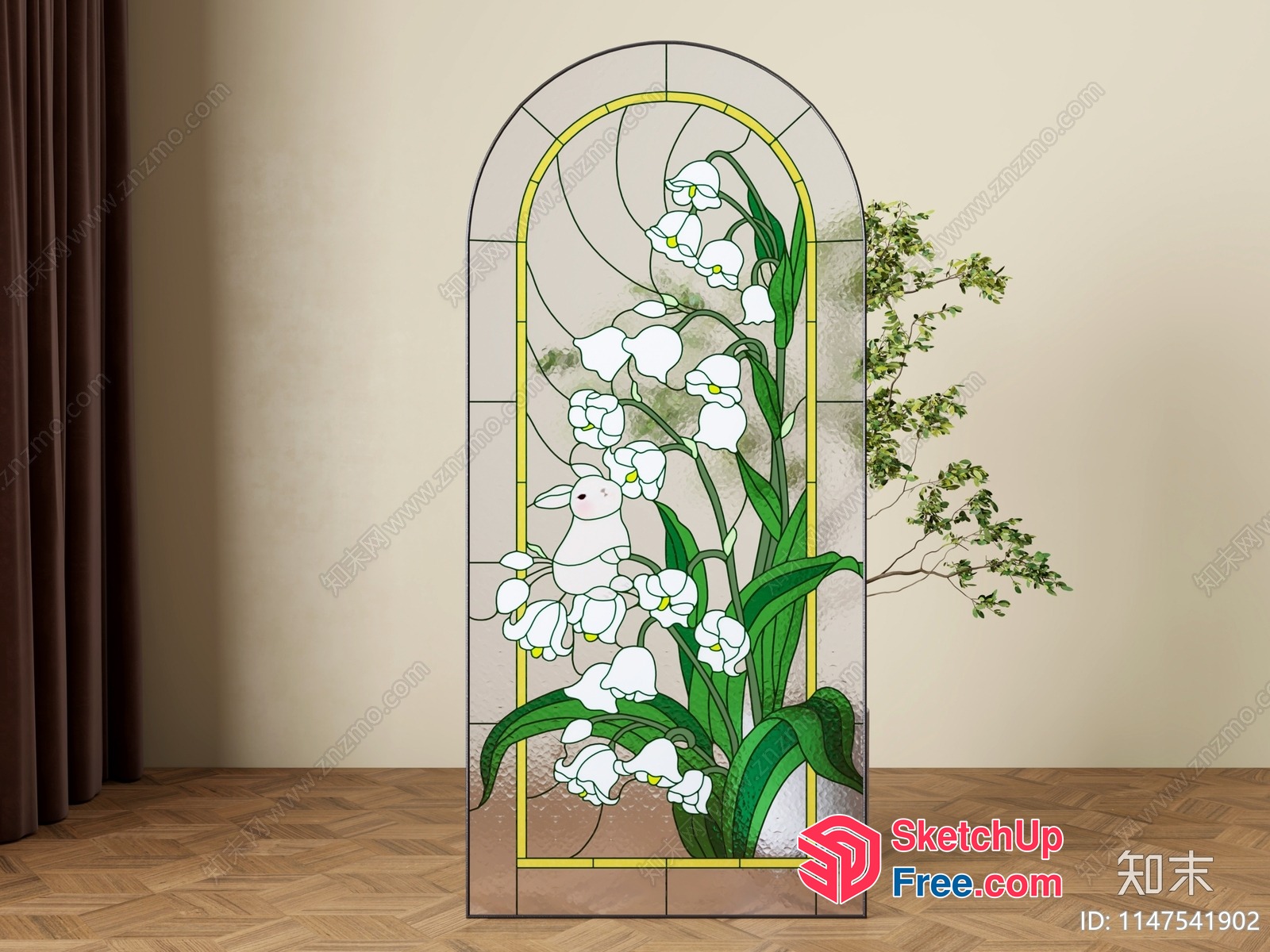 Stained Glass Window With Floral And Bunny Design 3D SketchUp File