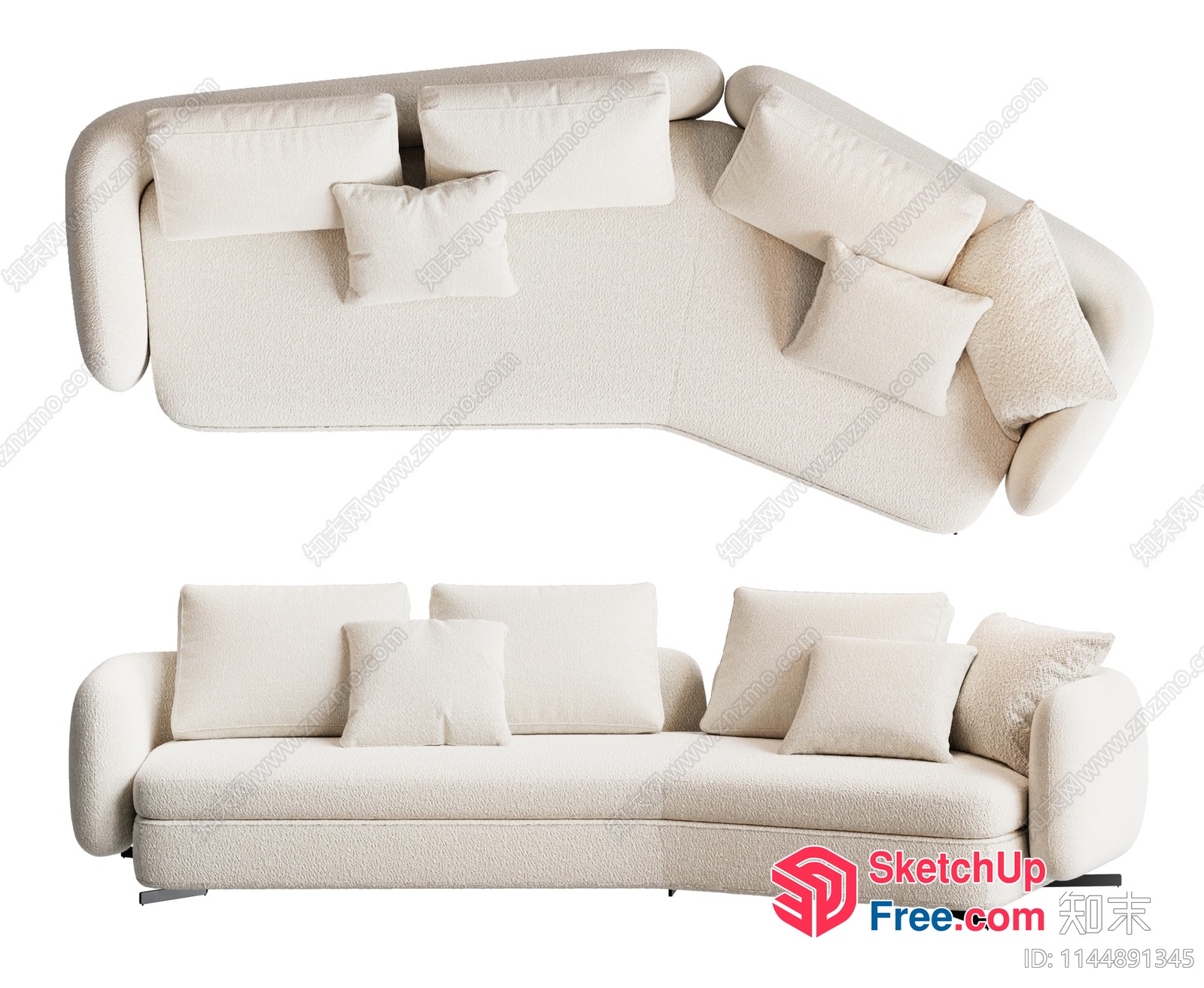 Elegant Creamy Style Sofa Set 3D SketchUp File
