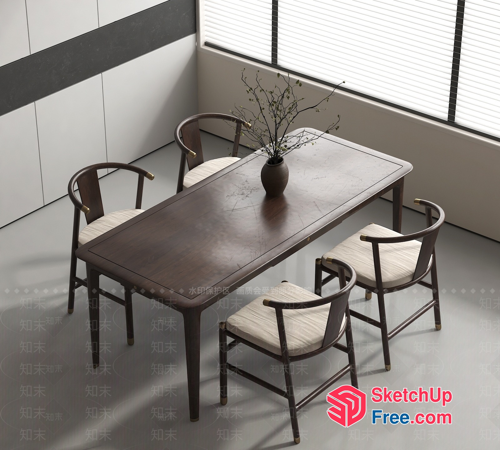 Minimalist Dining Room With Dark Wood Table And Chairs 3D SketchUp File