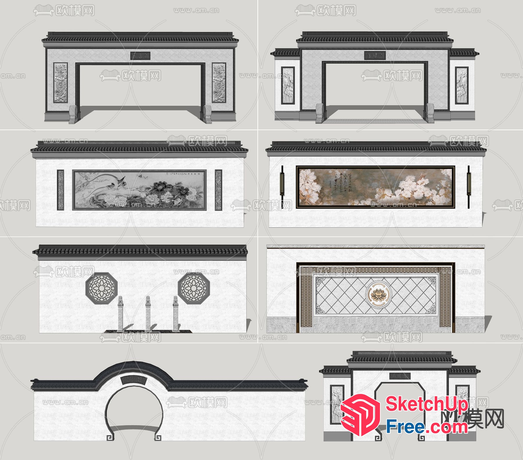 Traditional Asian-Inspired Decorative Wall Elements 3D SketchUp File