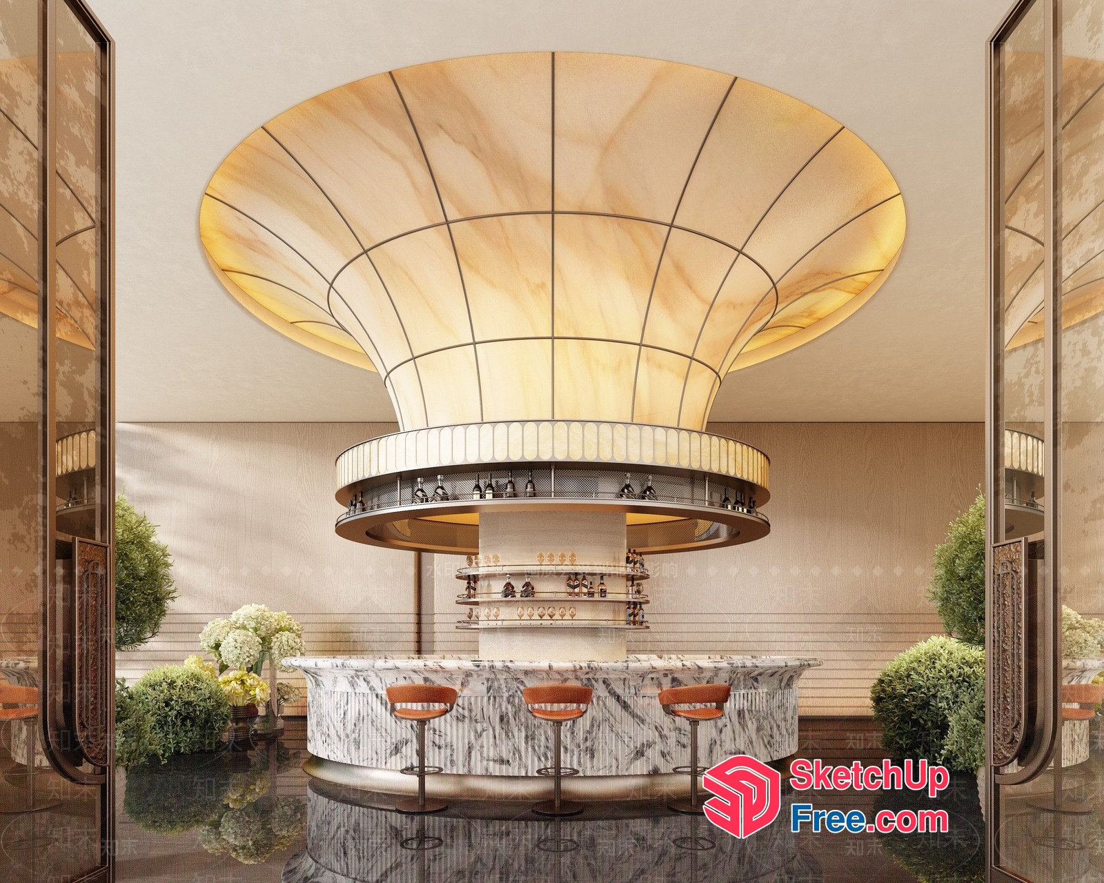 Elegant Marble Bar With Unique Ceiling Design 3D SketchUp File