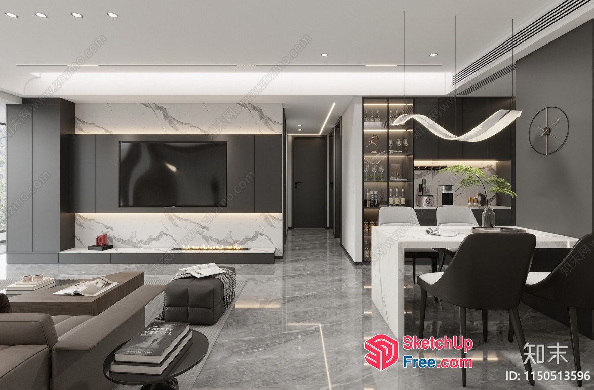 Contemporary Modern Minimalist Living Room Interior Design 3D SketchUp File