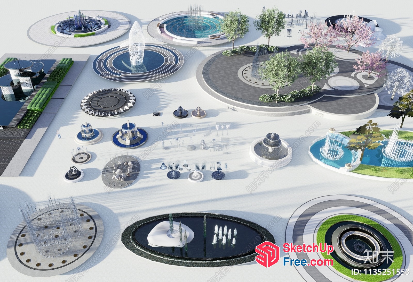 Futuristic Fountain Design Collection 3D SketchUp File