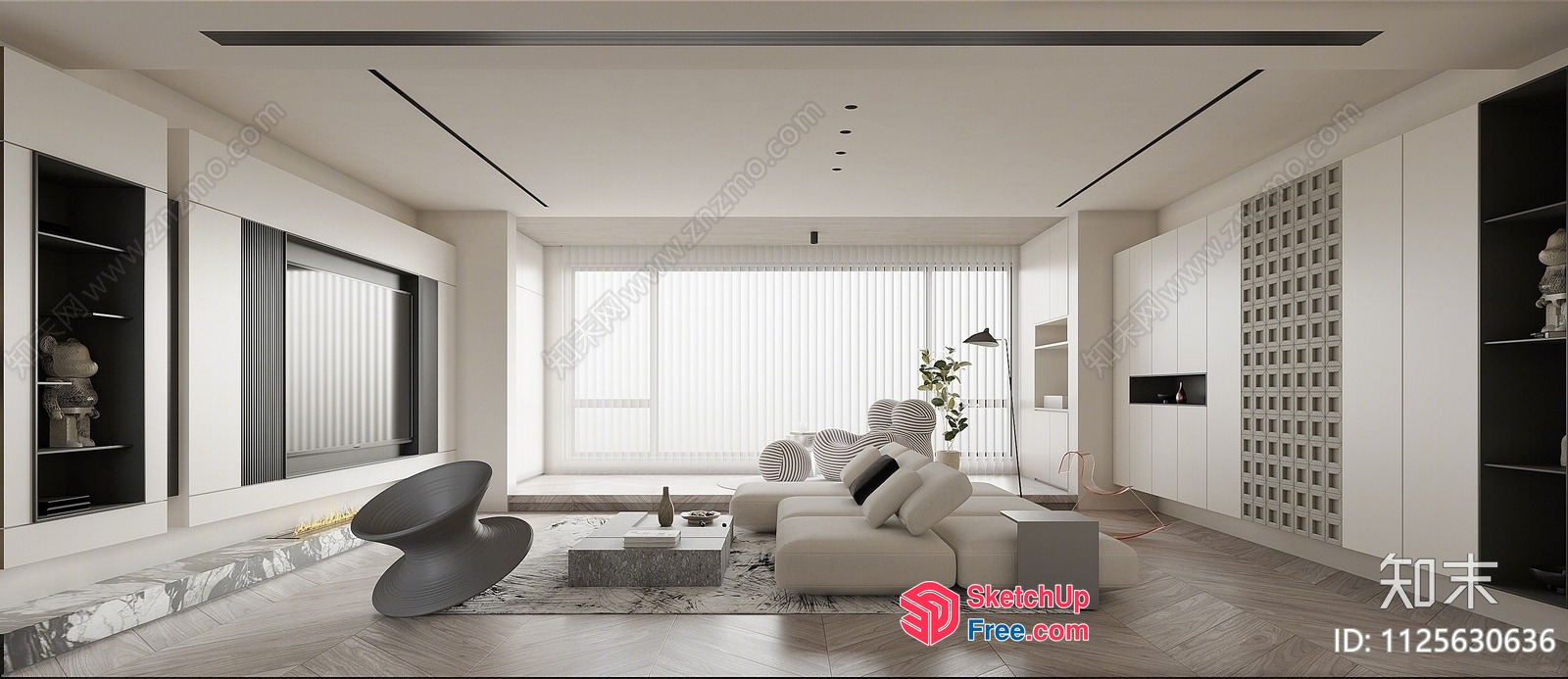 Modern Minimalist Living Room With White And Gray Accents 3D SketchUp File