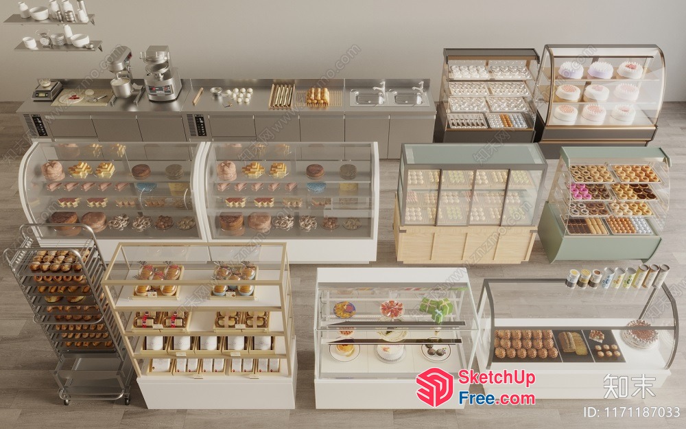 Bakery Interior With Glass Display Cases And Stainless Steel Equipment 3D SketchUp File