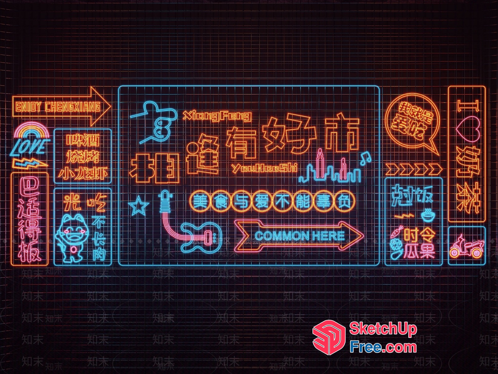 Colorful Neon Signs And Symbols 3D SketchUp File