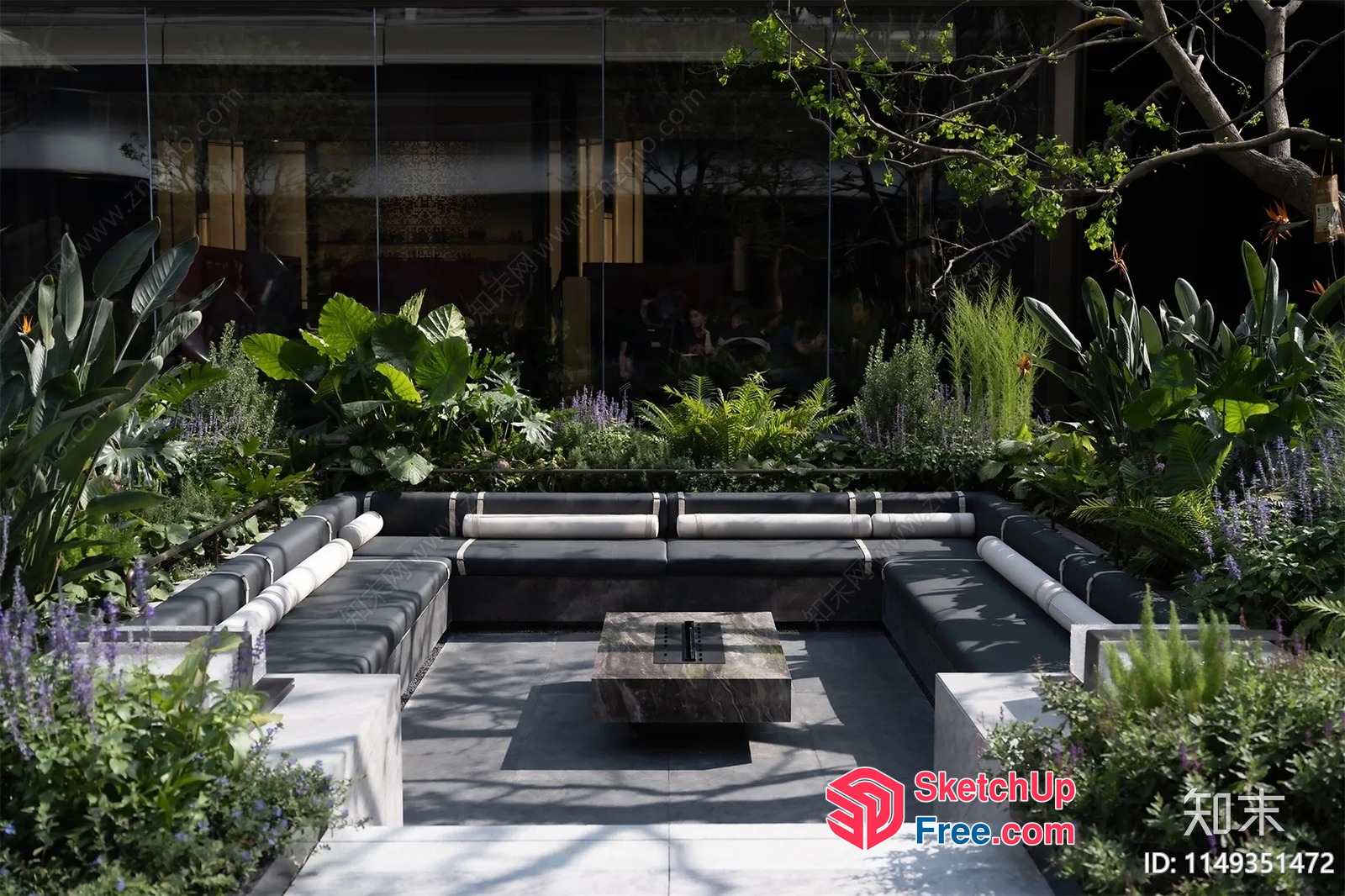 Modern Outdoor Seating Area With Greenery And Stone Accents 3D SketchUp File