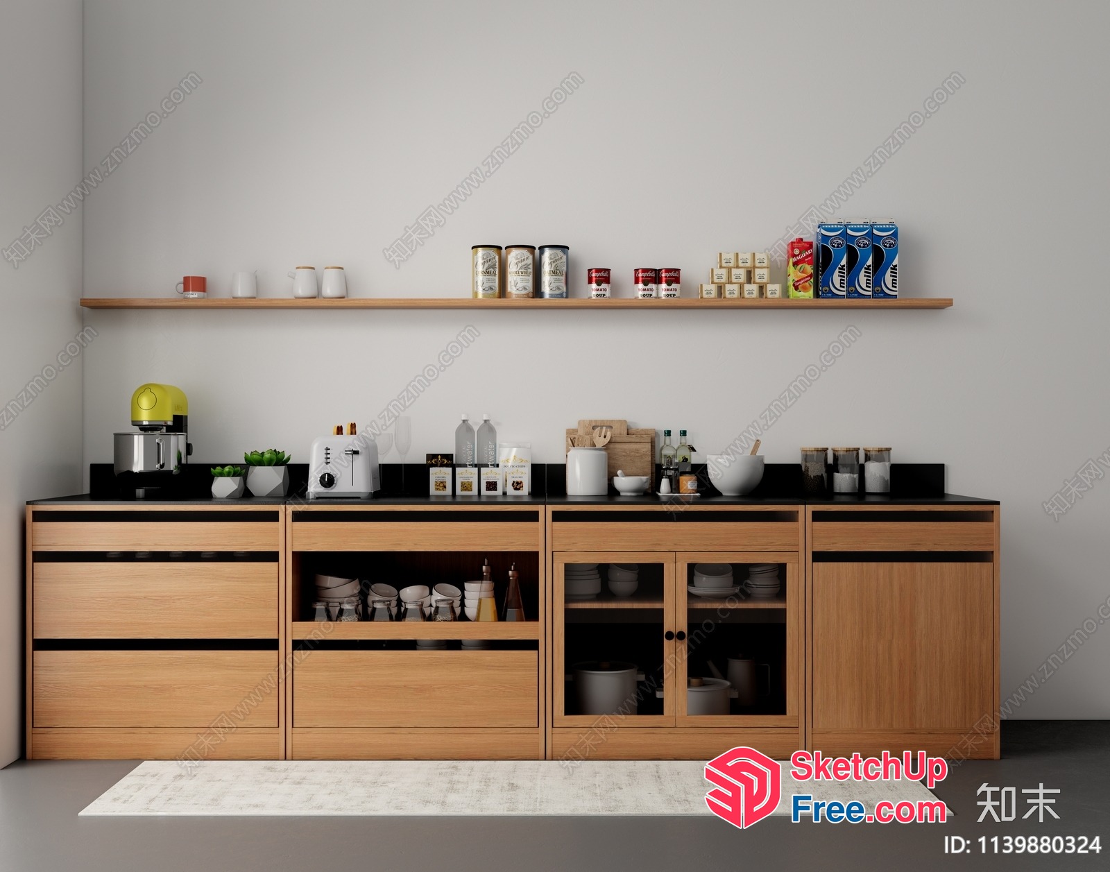 Modern Kitchen With Wooden Cabinets And Black Countertops 3D SketchUp File