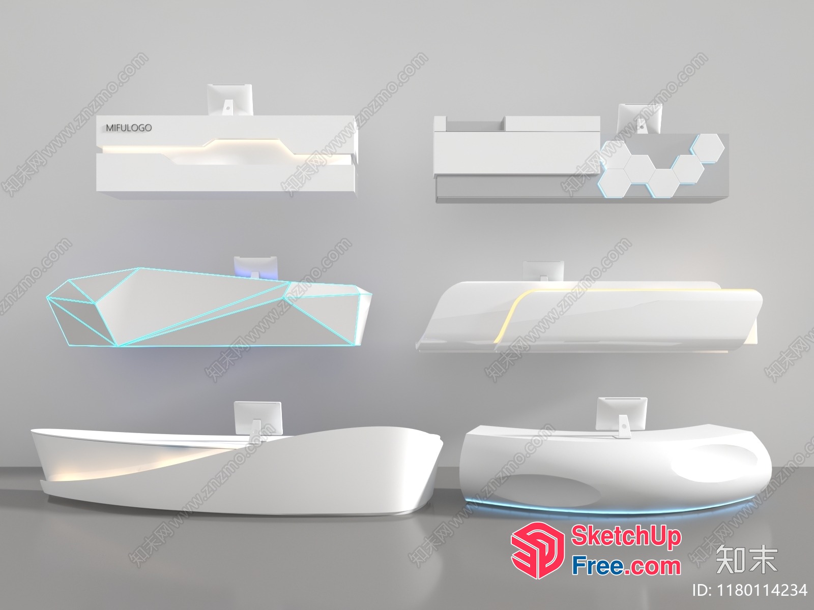 Futuristic Reception Desks In White And Blue 3D SketchUp File