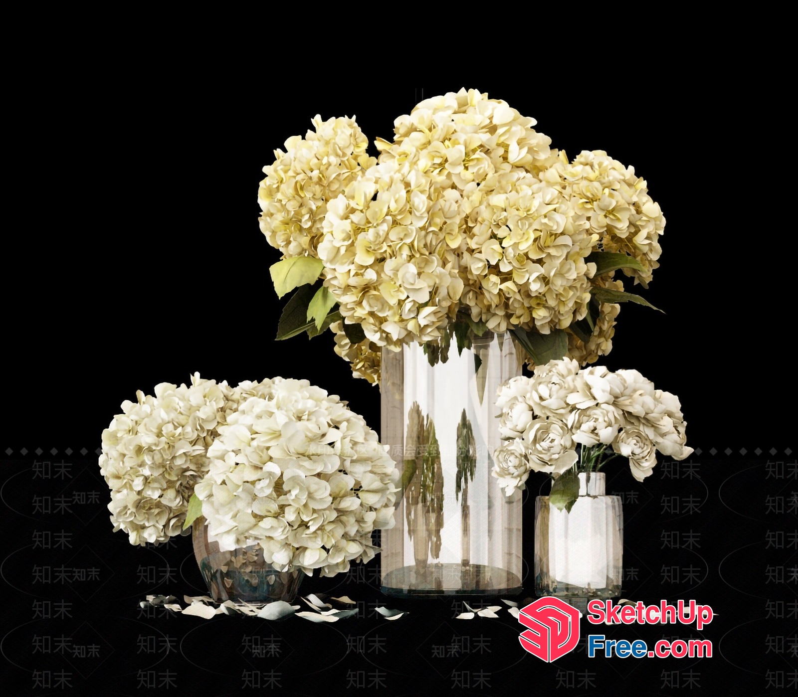 White Flower Arrangement With Glass Vases 3D SketchUp File