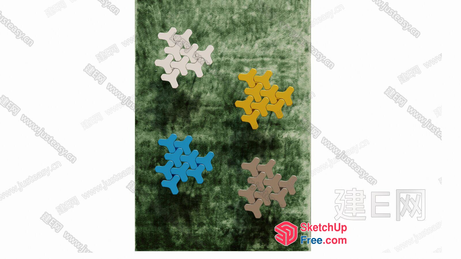 Colorful Puzzle Pieces On Green Background 3D SketchUp File