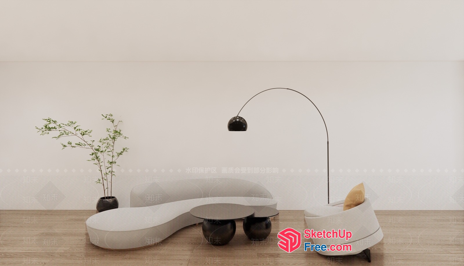 Minimalist Japanese Style Living Room Interior 3D SketchUp File