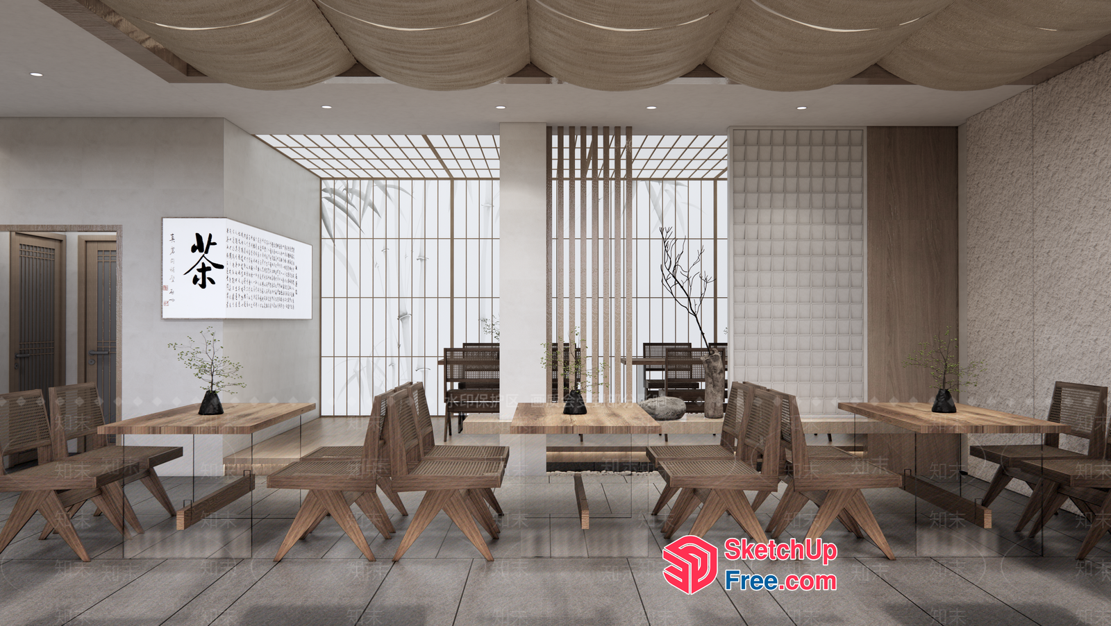 Elegant Minimalist Japanese Style Dining Room 3D SketchUp File
