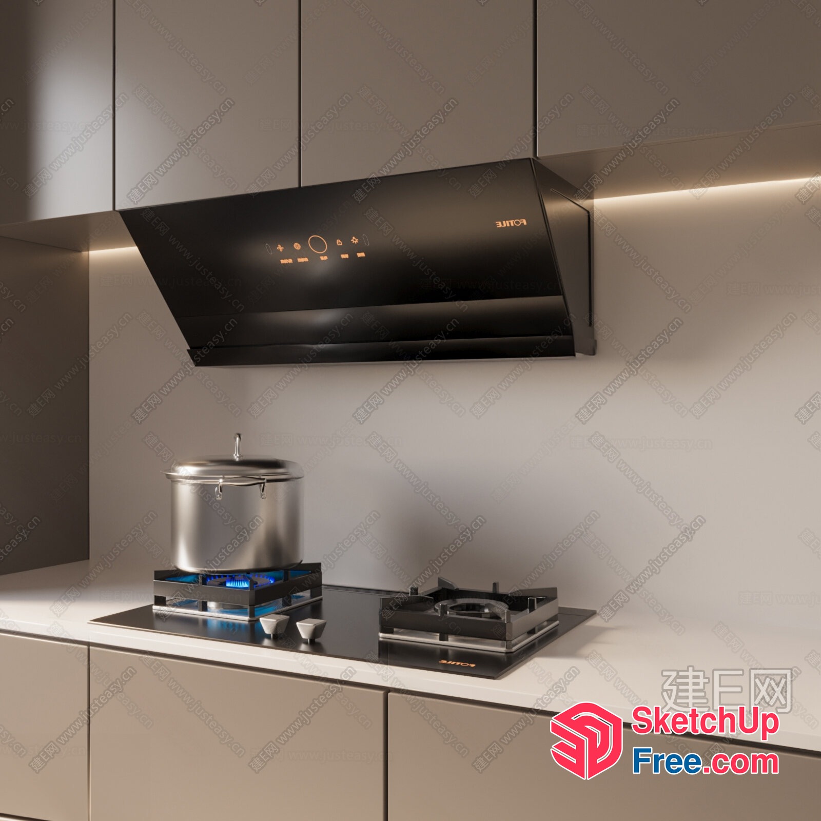Modern Kitchen With Sleek Black Range Hood 3D SketchUp File