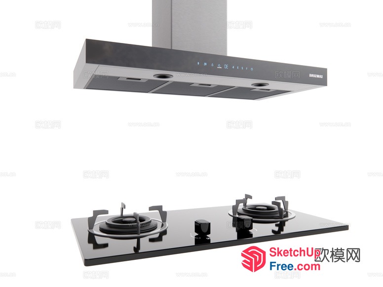 Modern Kitchen Range And Hood Combination 3D SketchUp File