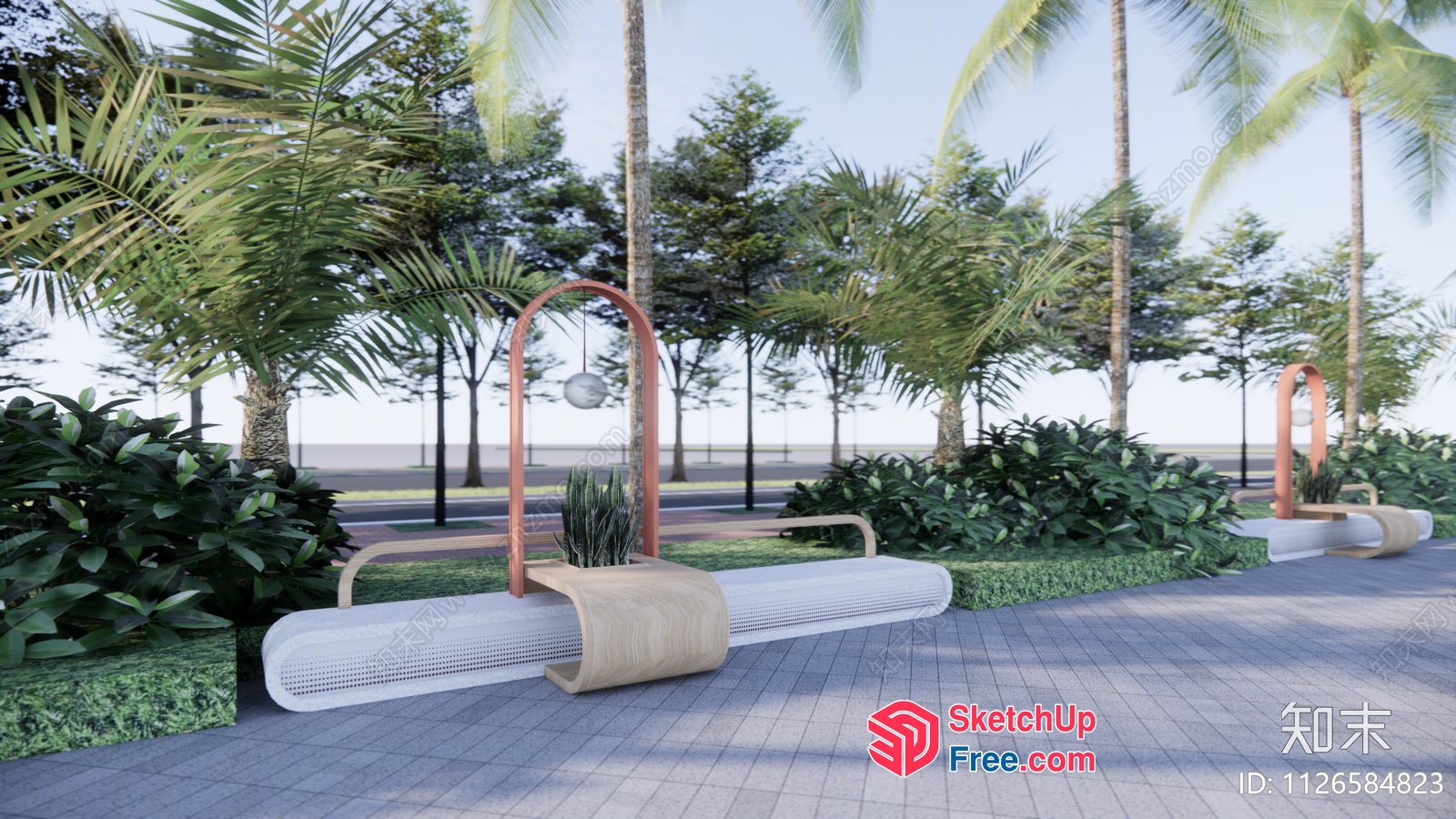 Tropical Outdoor Seating Area With Palm Trees 3D SketchUp File