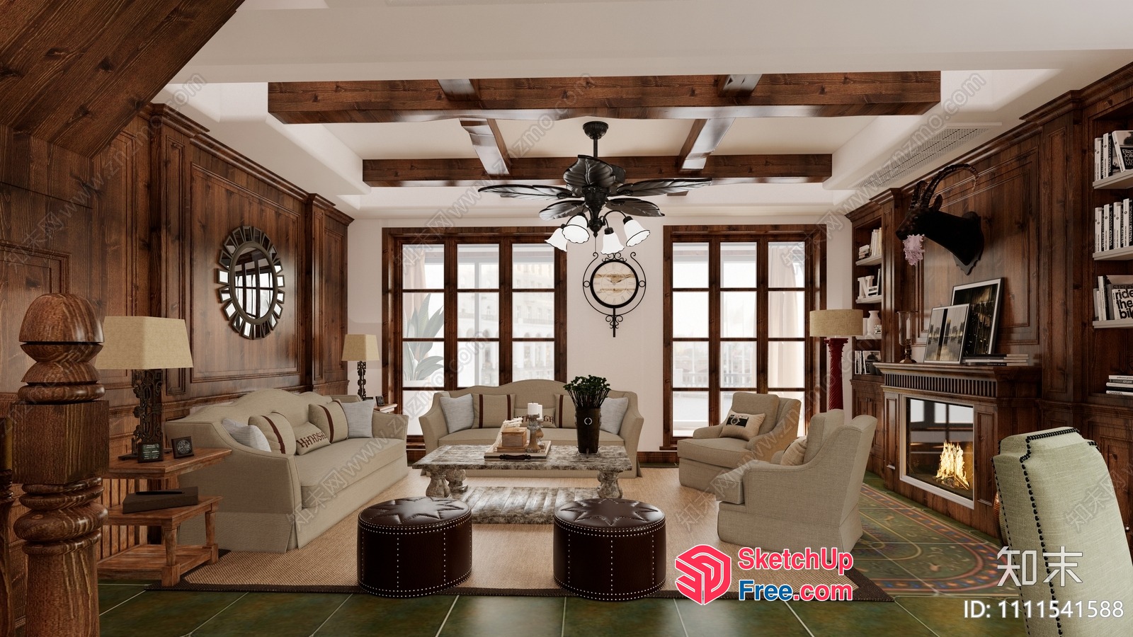 Luxurious European-Style Living Room With Wood Accents 3D SketchUp File