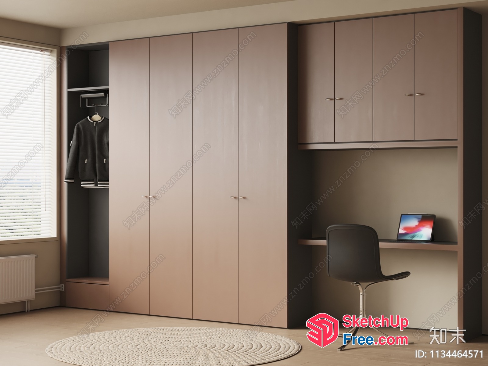 Modern Minimalist Wardrobe With Study Desk 3D SketchUp File