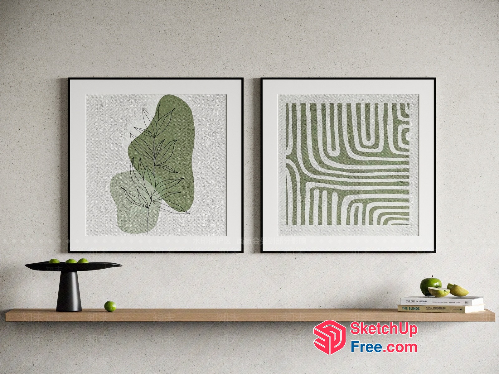 Minimalist Green Artwork On Modern Shelf 3D SketchUp File