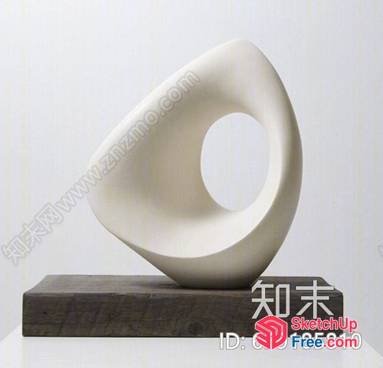 Minimalist White Ceramic Sculpture On Dark Wood Base 3D SketchUp File