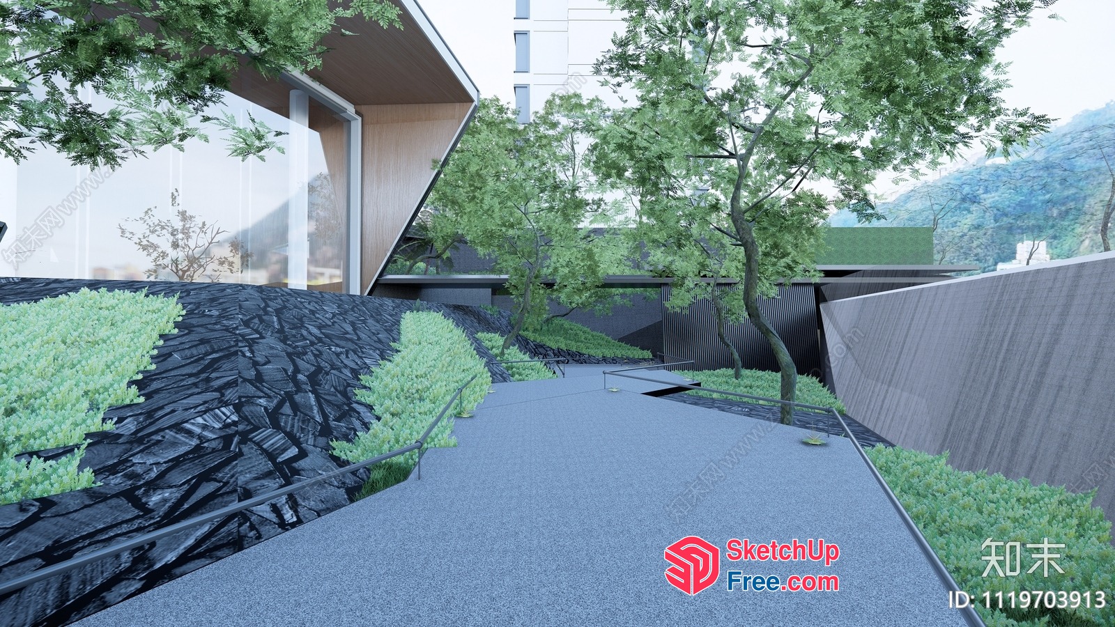 Modern Exterior Design With Natural Elements 3D SketchUp File