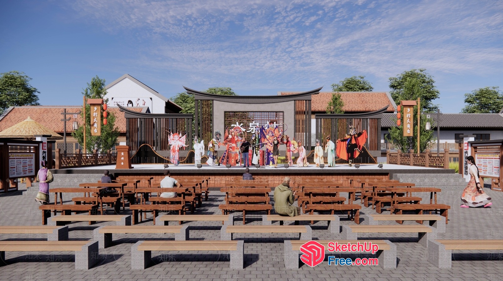 Asian-Inspired Stage And Seating Area 3D SketchUp File