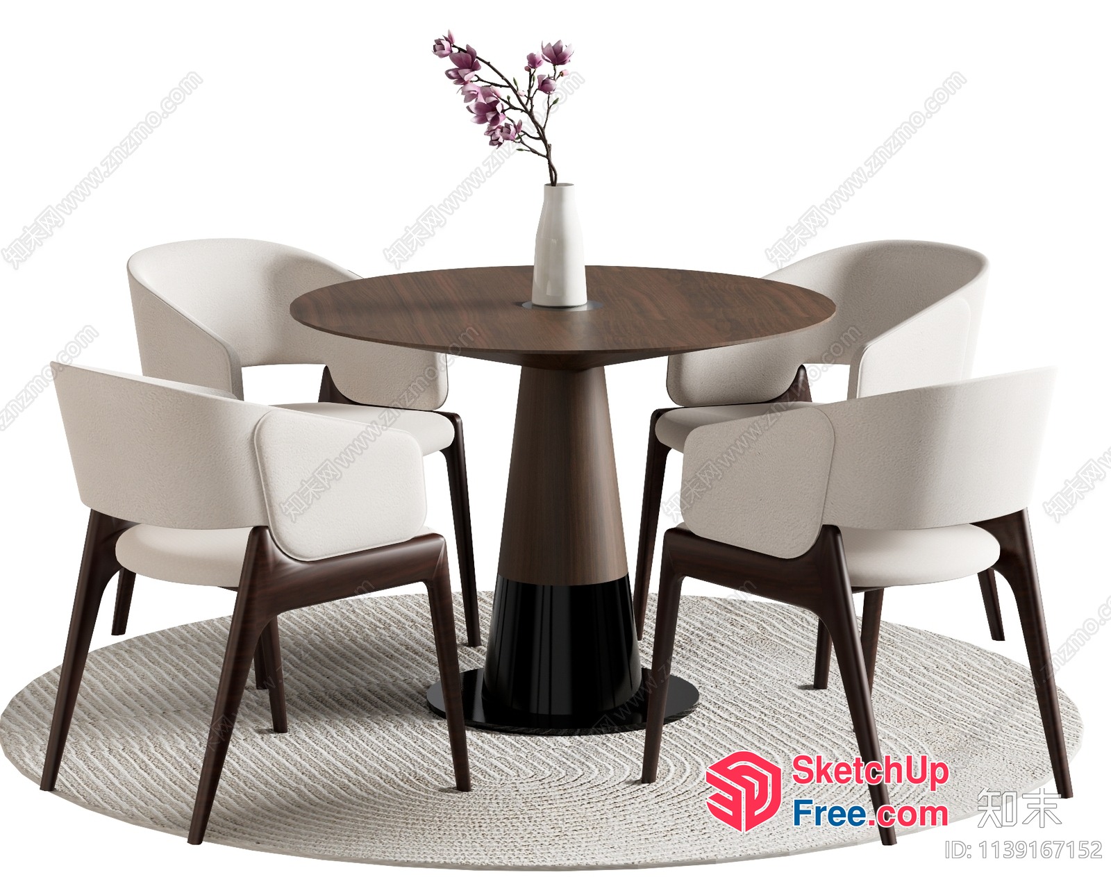 Modern Round Dining Table With Creamy Style Chairs 3D SketchUp File