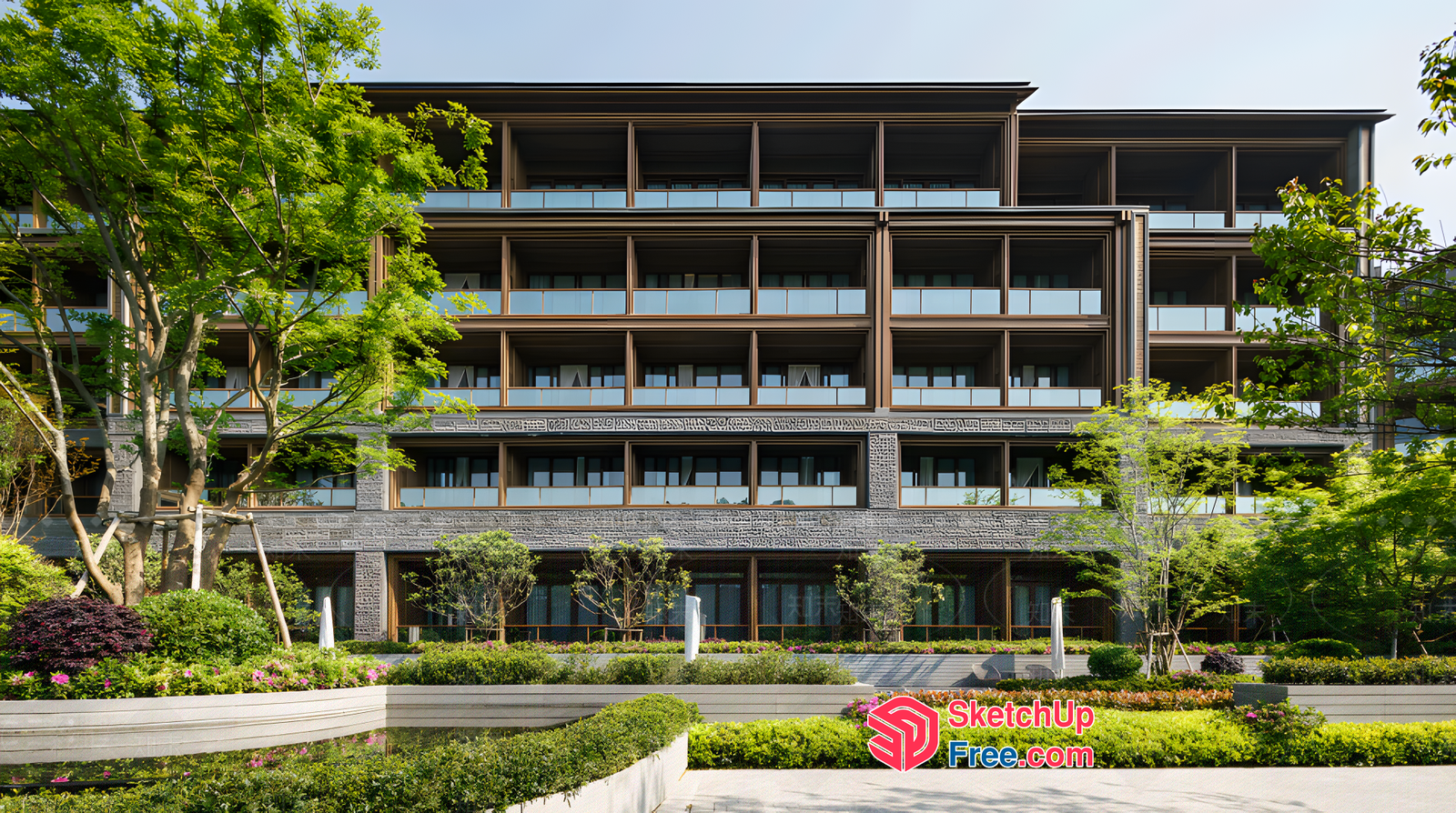 Modern Asian-Inspired Hotel Exterior 3D SketchUp File