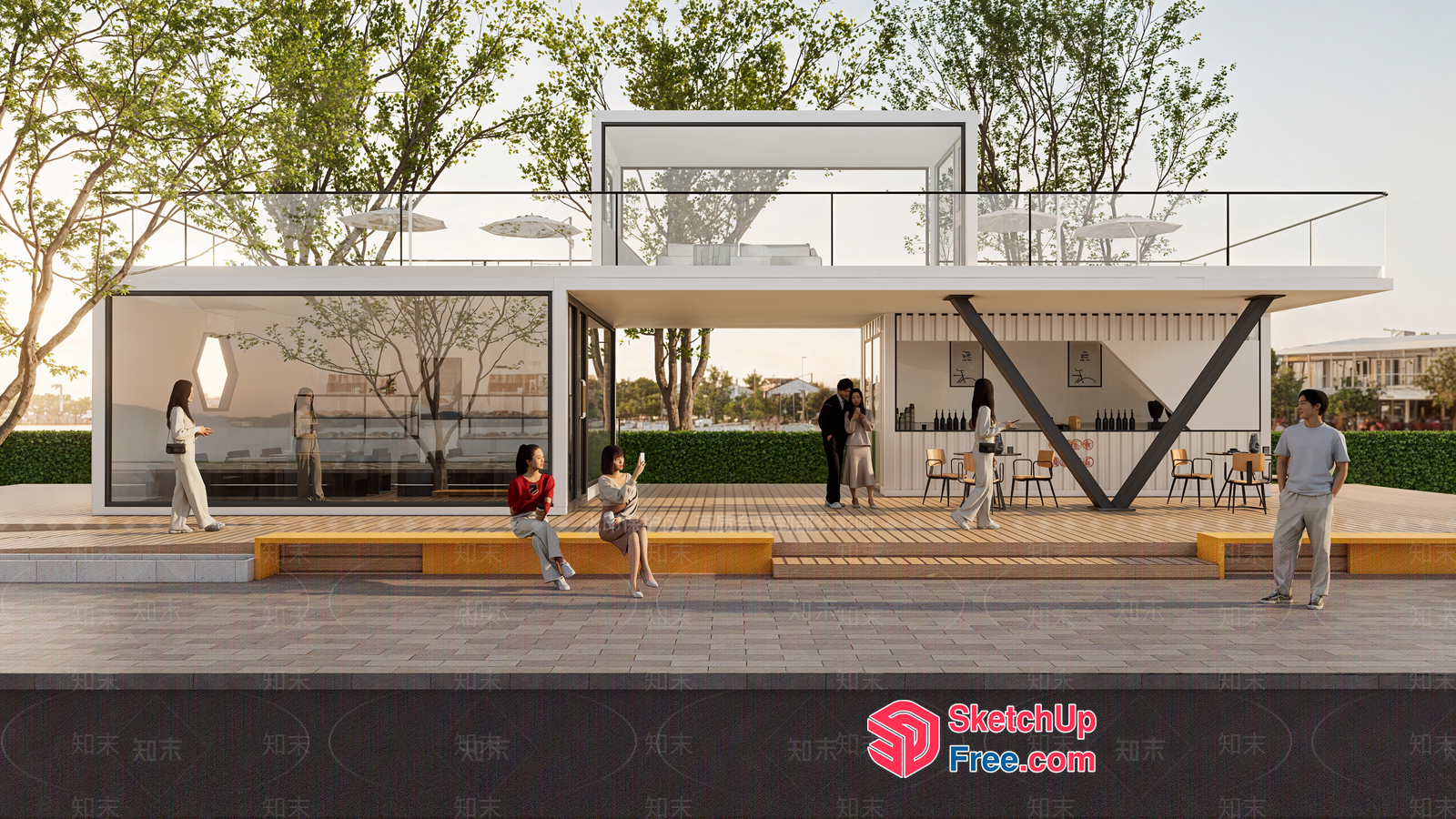 Modern Minimalist Exterior Office Building Design 3D SketchUp File