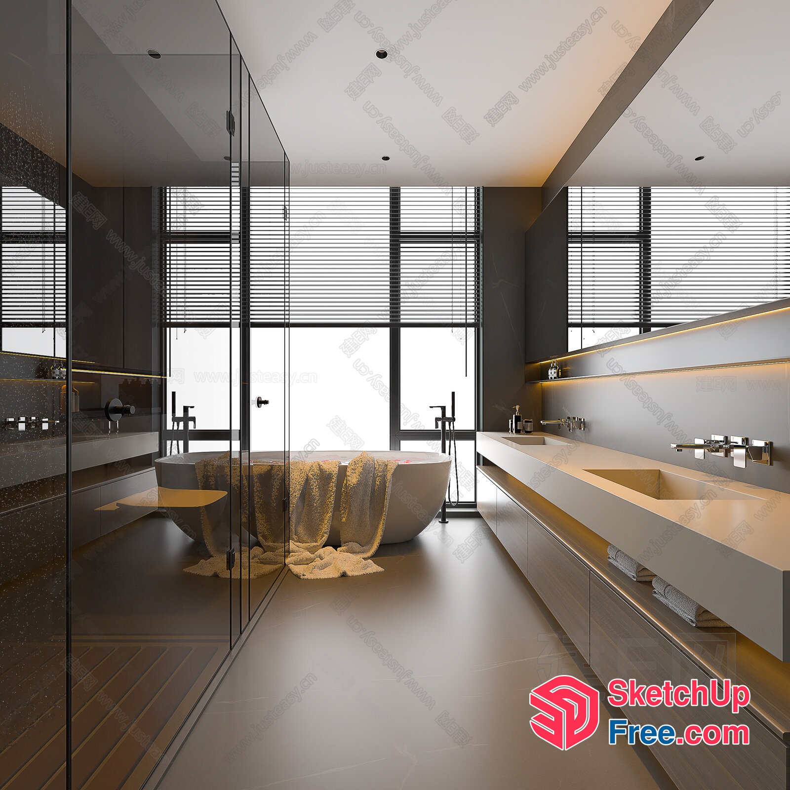 Modern Bathroom With Sleek White Fixtures And Large Windows 3D SketchUp File