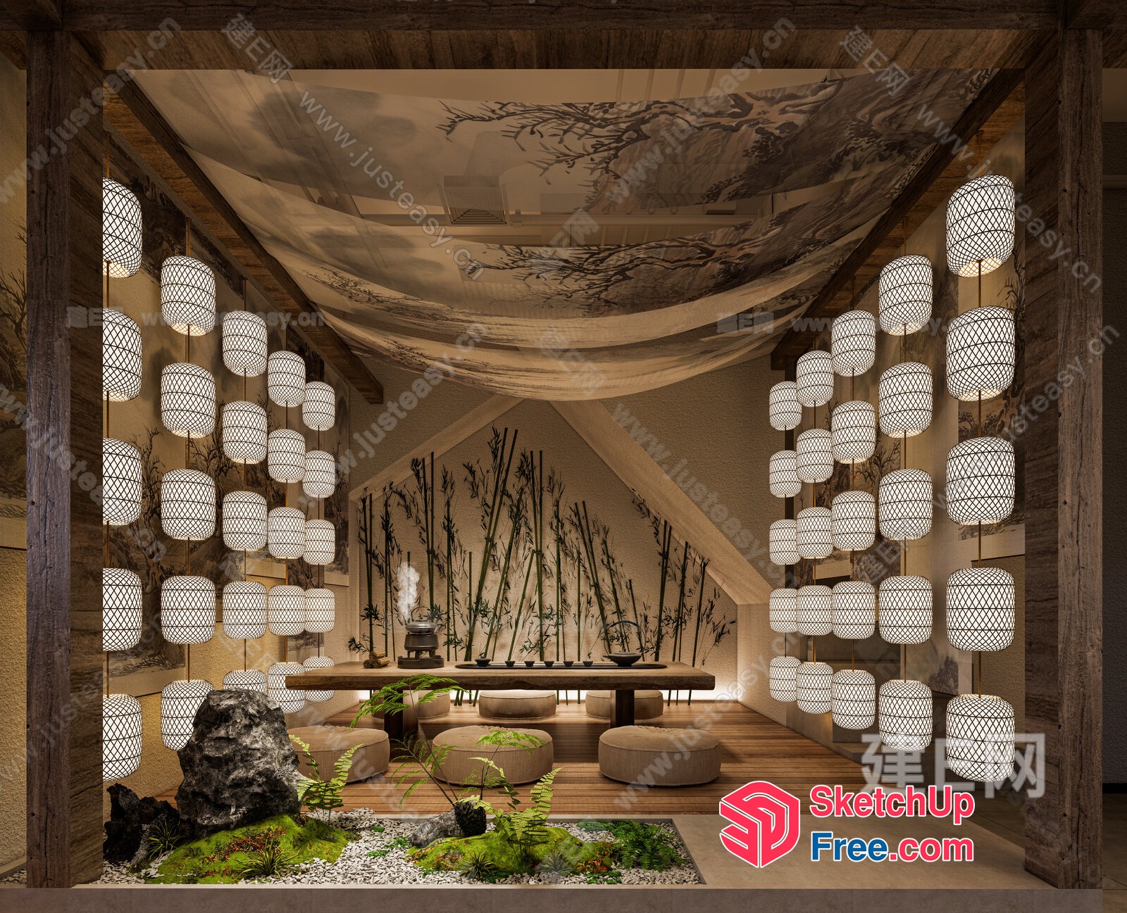 Asian-Inspired Decorative Lighting And Nature-Inspired Decor 3D SketchUp File