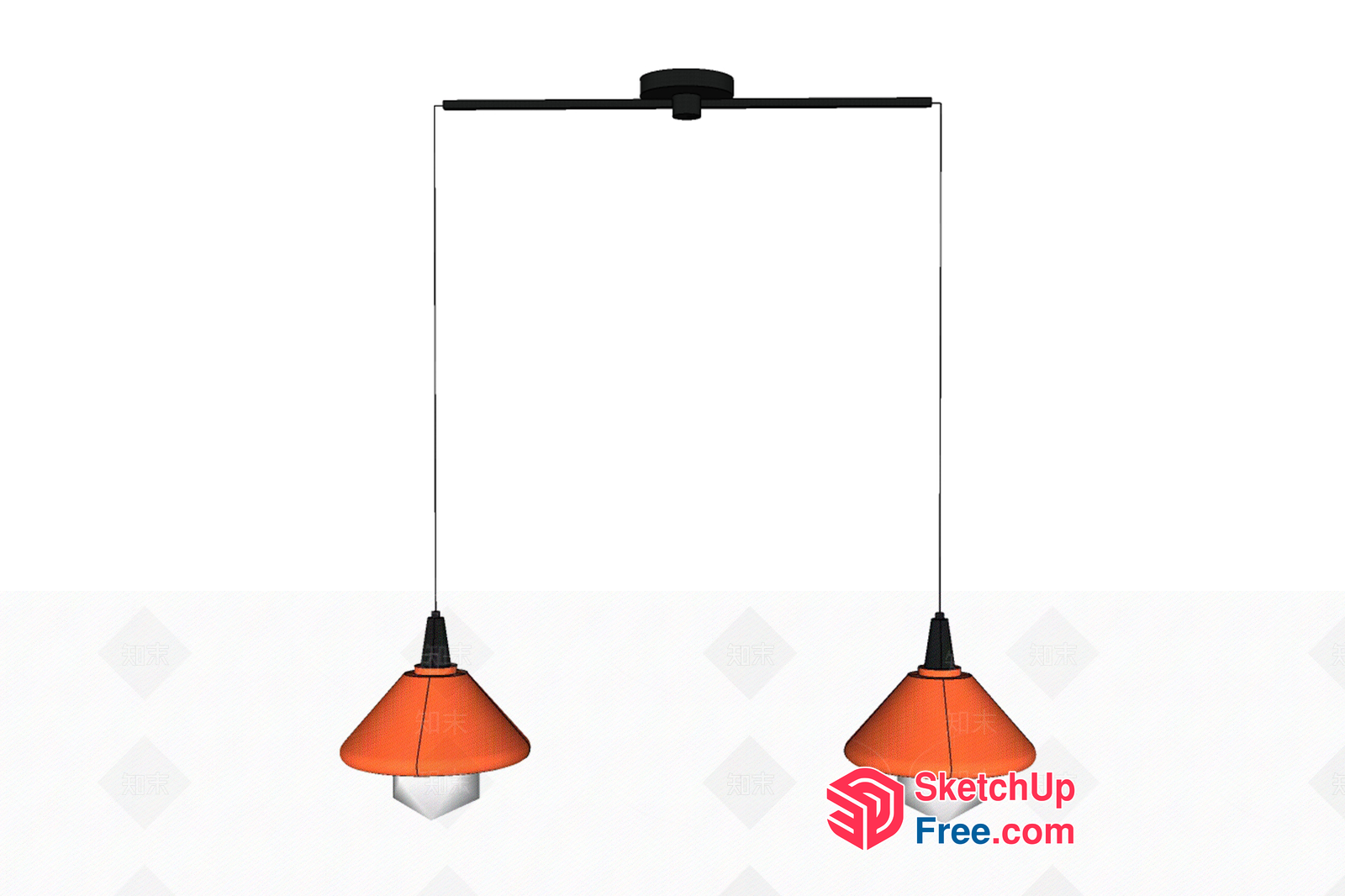 Modern Dual Orange Pendant Light Fixtures 3D SketchUp File